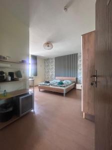 a living room with a bed and a television at Gästehaus Gute Quelle in Cochem
