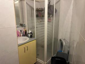a bathroom with a shower with a sink and a toilet at Cocon de Audrey in Graulhet