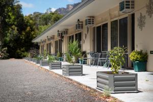 a row of potted plants sitting outside of a building at Gariwerd Motel in Halls Gap