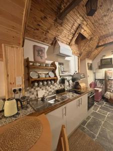a kitchen with a sink and a counter top at Mag Byrne's Cottage in Sandy Ford