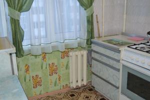a kitchen with a stove and a radiator and a window at Apartaments at Shevchenko 66 in Smolensk