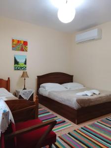 a bedroom with two beds and a chair at Spring Village Home in Përmet