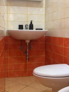 a bathroom with a sink and a toilet at Holidays House Il Vicoletto in Sulmona +21 photos