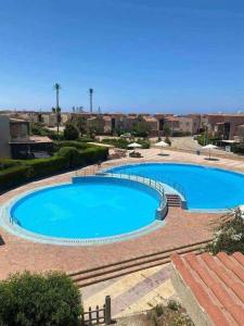 a large blue swimming pool in a yard at casabianca north coast chalet code 20 in Borg El Arab