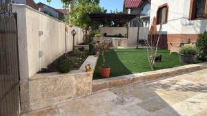 a backyard with a yard with green grass at Vila Dari in Tulcea