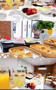 a collage of pictures of food and drinks on plates at Hotel El Shaddai in Pontes e Lacerda