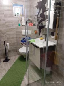 a bathroom with a toilet and a sink and a shower at WallerKarpfenBosnien in Šiljkovača