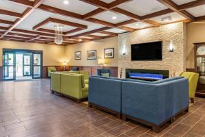 a lobby with couches and a flat screen tv at Comfort Suites Grand Rapids North in Comstock Park
