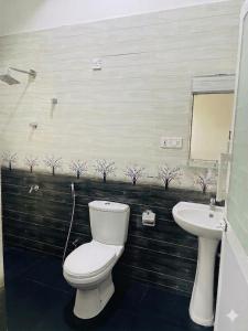 a bathroom with a toilet and a sink at Shanuka homes in Mawanella
