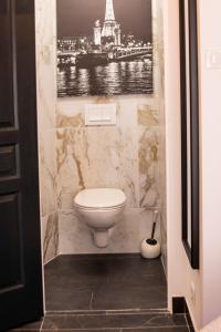 a bathroom with a toilet and a picture on the wall at Maison Caliya in Saint-Didier-en-Velay +4 photos