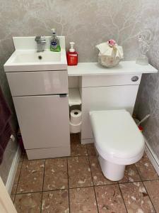 a bathroom with a toilet and a sink at Varditchy in Redbridge