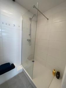 a shower with a glass door in a bathroom at studio idealement situé in Marseille