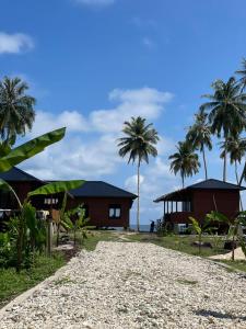 a house on the beach with palm trees at Dico Surf Point- Surf Lodge in Simeulue in Lasikin