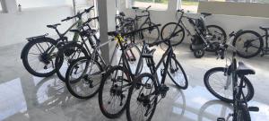 a group of bikes parked in a room at Iskra Tiny House in Podgorica