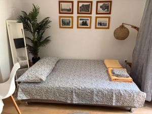 a small bedroom with a bed and a plant at Apartman Biljana in Rafailovici