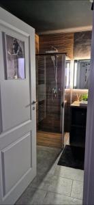 a door leading into a bathroom with a shower at Casa Alice in Săcele +34 photos