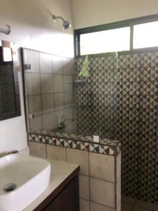 a bathroom with a shower with a sink and a sink at Luxury In The Jungle in Barú