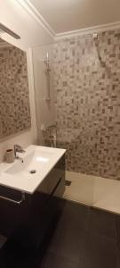 a bathroom with a white sink and a shower at Calle Maceiras, 1 - 1B in Combarro