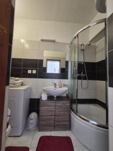 a bathroom with a sink and a tub and a toilet at Apartment Sidro in Cres