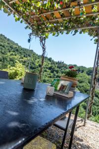 a table with books and a cup on it at Gîte de NOE au Ray-pic in Péreyres