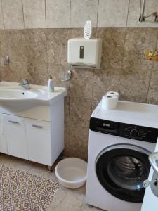 a bathroom with a washing machine and a sink at Agica apartment in Škaljari +5 photos