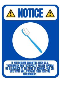 a notice sign with a toothbrush on it at 馥の森 in Kumamoto