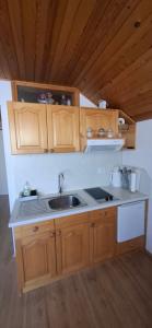 a kitchen with a sink and wooden cabinets at Rooms-Apartment Renata in Bled