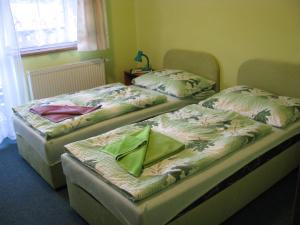 two beds sitting next to each other in a room at Boháček in Mladé Buky