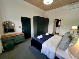 a bedroom with a bed and a dresser and a mirror at Serenity Suite in Somerset West
