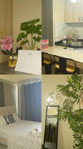 a collage of photos with a desk and a table with plants at Avida Aspira Studio 18th in Cagayan de Oro