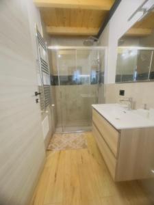 a bathroom with a shower and a sink at La Casa Rossa II in Verona +3 photos