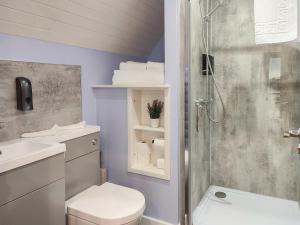 a bathroom with a shower and a toilet and a sink at Ben Aigan - Ukc6027 in Newmill