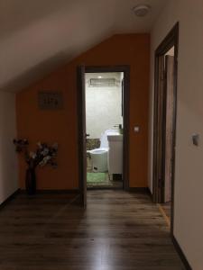 an empty room with a bathroom with a sink and a toilet at Secret Garden in Dushanbe