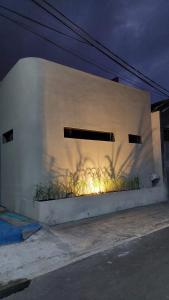 a white wall with plants on the side of a building at The Yoora Villa in Ngadipuro
