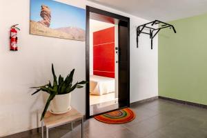 a hallway with a mirror and a potted plant at Beach LOFT Tabaiba in Tabaiba +29 photos