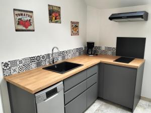 a kitchen with a sink and a counter top at Gîte la Bourgeoise in Bléré +11 photos