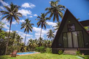 a house with palm trees in front of it at Hideout Boomeru in Matale +10 photos