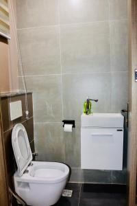 a bathroom with a toilet and a sink at House 10 Apartments in Abuja