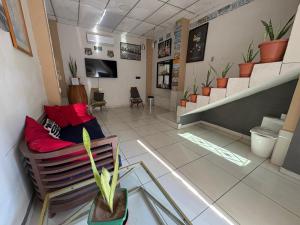 a waiting room with a couch and a potted plant at Apartment Nazareth in La Unión