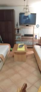 a living room with a tv and a coffee table at Vila Sofija in Vinci