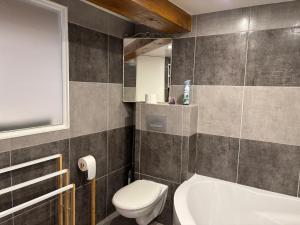 a bathroom with a toilet and a sink and a tub at La Fenière in Roubion +11 photos