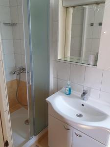 a bathroom with a sink and a shower at Marica Dedić in Barbat na Rabu +17 photos