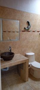 a bathroom with a sink and a toilet at Rancho alegre in Jocotepec