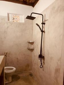 a bathroom with a shower with a toilet in it at Villa Milu in Jambiani