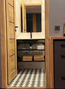 a bathroom with a sink and a mirror at Stacja Nałęczów 2 in Nałęczów