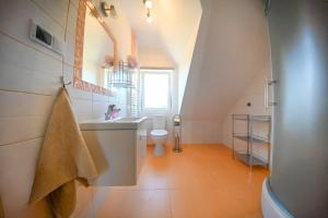 a bathroom with a sink and a toilet at Pod Stokiem in Lubomierz +47 photos