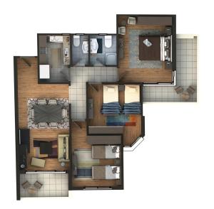a floor plan of a room with a bed at Modern 3-BR gated Sheikh Zayed Compound Open Views in Sheikh Zayed +33 photos