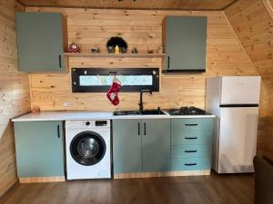 a kitchen with a refrigerator and a washing machine at Sisters House in Borjomi +7 photos
