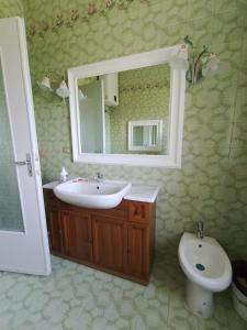 a bathroom with a sink and a mirror and a toilet at I Quattro Venti in Pralormo +27 photos