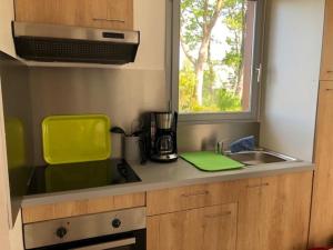 a small kitchen with a sink and a window at Chalet confortable à Berck-sur-Mer in Berck-sur-Mer
